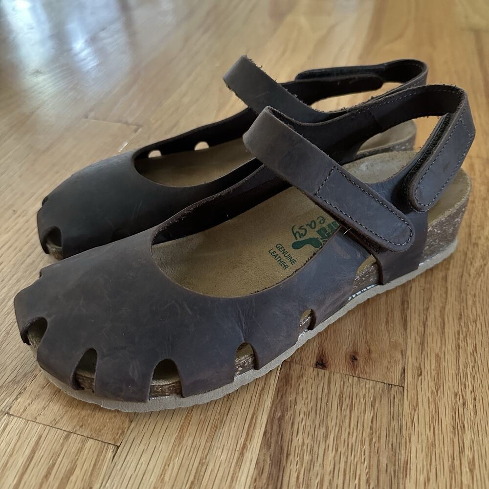 Bio Natura Women's 6.5 / 37 Brown Leather Mary Jane Slingback Sandals Italy BP